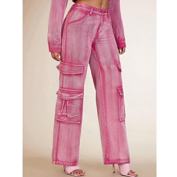 Contemporary Flap Pocket Cargo Jeans Pink - Picture 5 of 7
